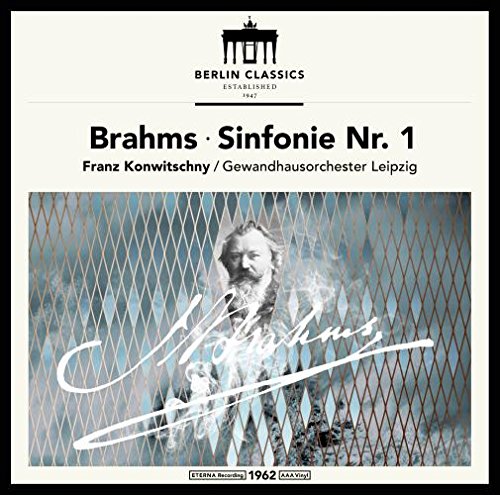 Vinyl record cover featuring a black and white image of Brahms behind a metal fence.