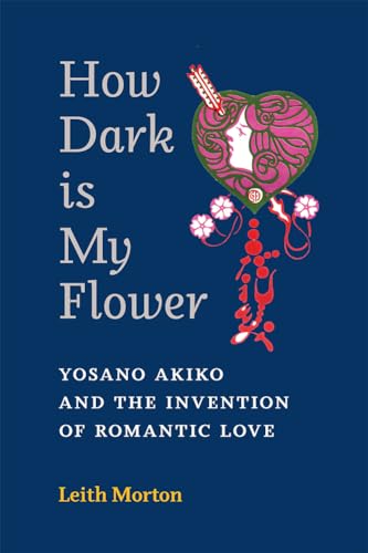 Book cover: dark blue background with floral illustration and white text.