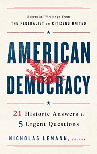 Book cover: "American Democracy" with an eagle and red, white, blue design.