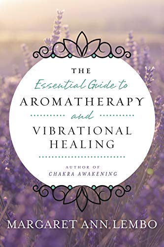 Book cover with lavender field background, title "Essential Guide to Aromatherapy.