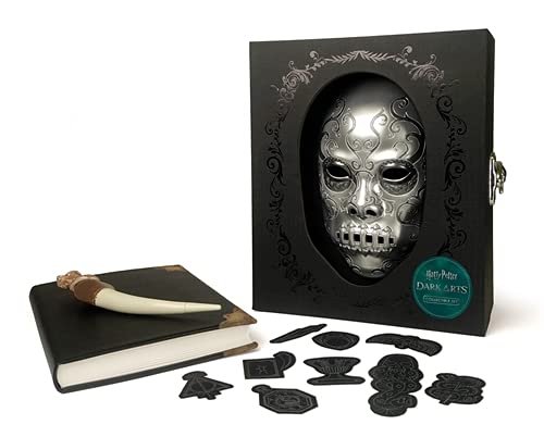 Harry Potter Dark Arts set with mask, book, and collectible pieces.