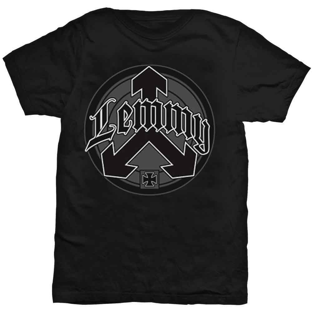 Black t-shirt with a circular logo featuring an arrow and “Lemmy” text.