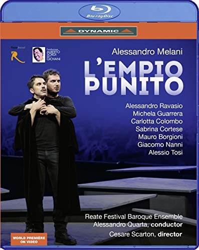"L'empio punito" Blu-ray case with two men on stage, dark blue background.