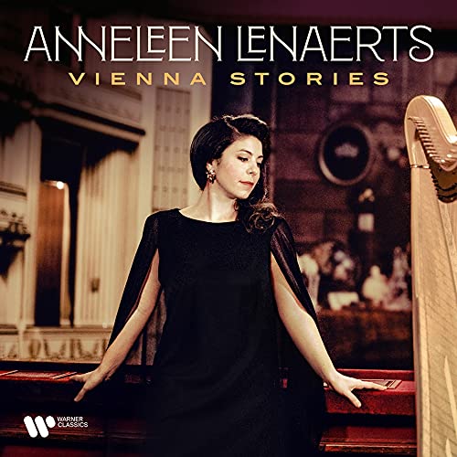 Woman with harp, classical album cover "Vienna Stories" by Anneleen Lenaerts.