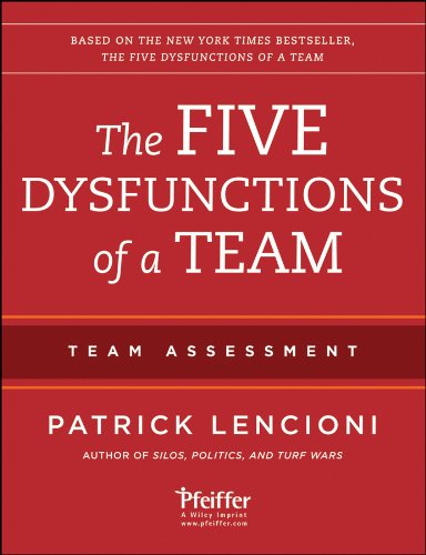 Red book cover with white text: "The Five Dysfunctions of a Team.