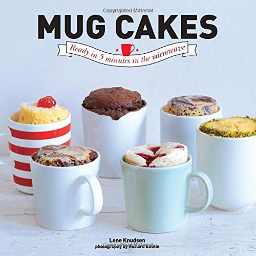 Cookbook cover displaying four mug cakes in white mugs.