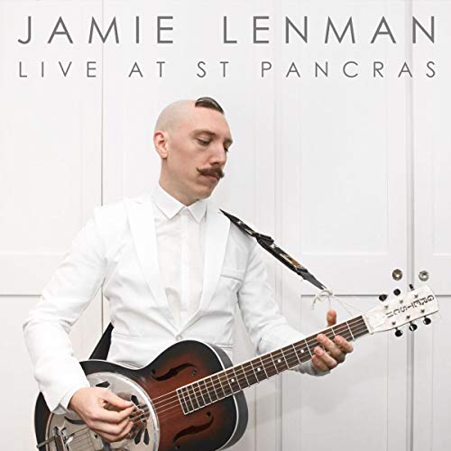 Man in white shirt plays banjo, album cover "Jamie Lenman Live at St Pancras".