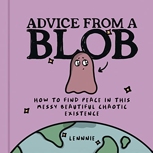 Book cover with a cartoon pink blob and handwritten-style text.