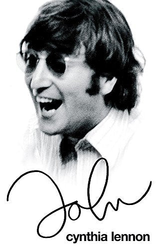 Black and white portrait of John Lennon with the book title John by Cynthia Lennon.