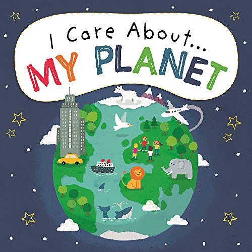 Illustrated book cover depicting Earth with animals, people, and landmarks.