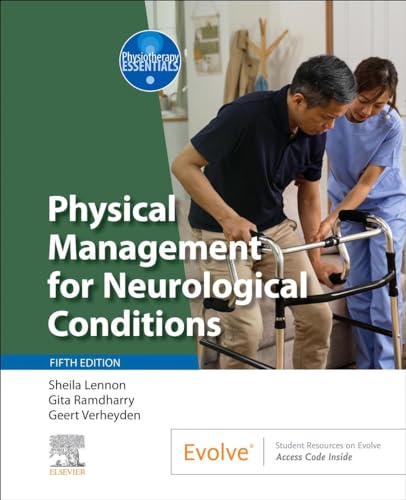 Book cover: “Physical Management for Neurological Conditions” with healthcare workers assisting a patient.
