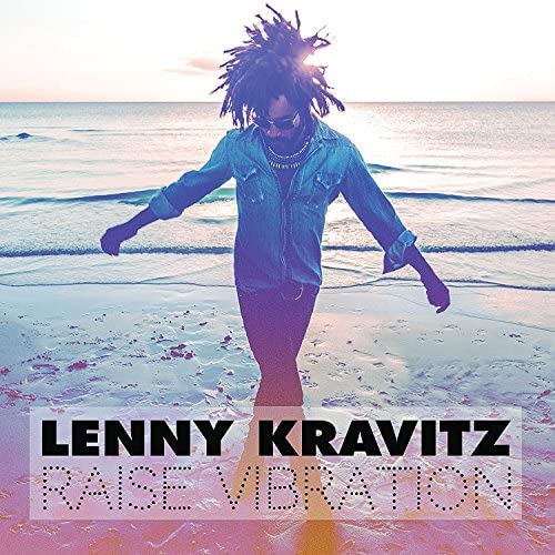 Lenny Kravitz album cover, beach background, text "Raise Vibration".