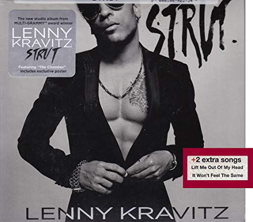 Lenny Kravitz album cover, “Strut”, showing him in a dark suit.