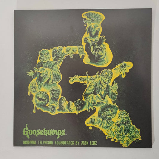 Goosebumps soundtrack vinyl cover with glowing green monster illustrations.