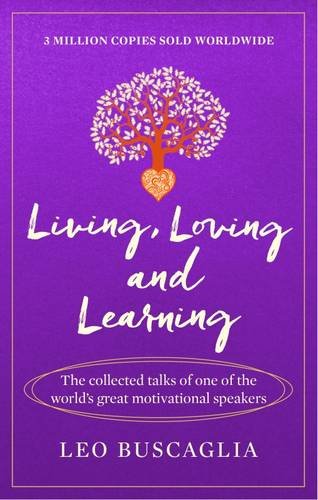 Purple book cover with a tree and heart, titled "Living, Loving and Learning".