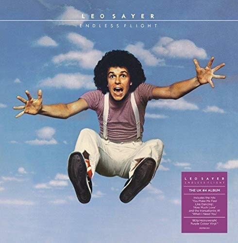 Leo Sayer Endless Flight vinyl record album cover, inner sleeve, and purple vinyl disc.