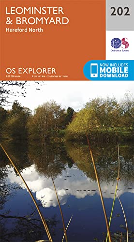 Ordnance Survey Explorer map 202, covering Leominster & Bromyard area.