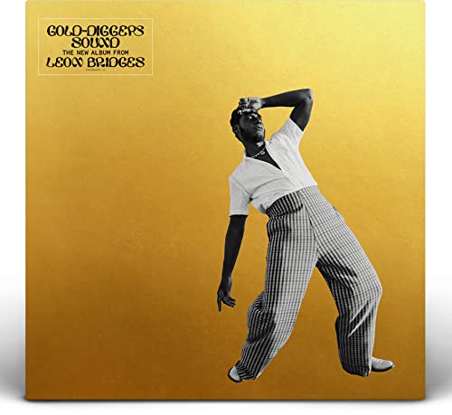 Leon Bridges album cover: man in checkered pants on gold background.