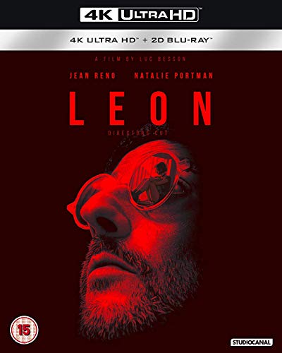 “Leon” 4K Blu-ray cover featuring Jean Reno’s face and a young girl’s silhouette.