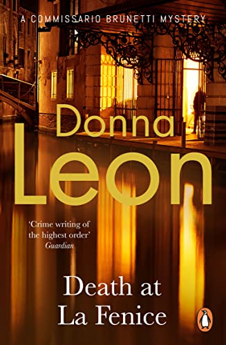 Book cover: "Death at La Fenice" with a Venetian canal scene.