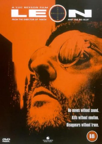DVD cover for "Leon" featuring a close-up of Jean Reno wearing sunglasses.