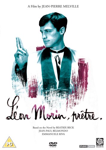 DVD cover for "Leon Morin, Priest" featuring Jean-Paul Belmondo as a priest.
