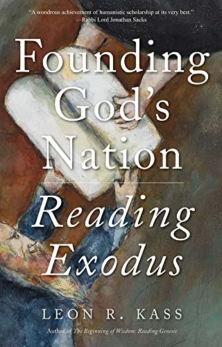 Book cover: "Founding God's Nation: Reading Exodus" with a painting of a man.