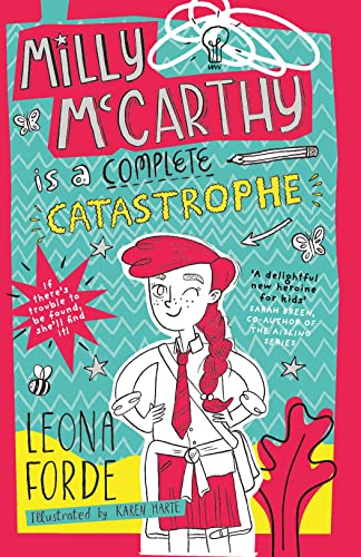 Book cover: illustrated girl with red hair, title “Milly McCarthy is a Complete Catastrophe”.
