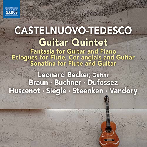 CD cover for Castelnuovo-Tedesco’s Guitar Quintet featuring a guitar image.