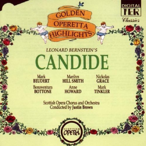 CD cover for Leonard Bernstein’s “Candide (highlights)” with floral border.