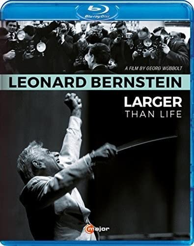 Blu-ray cover for “Leonard Bernstein Larger Than Life” documentary film.
