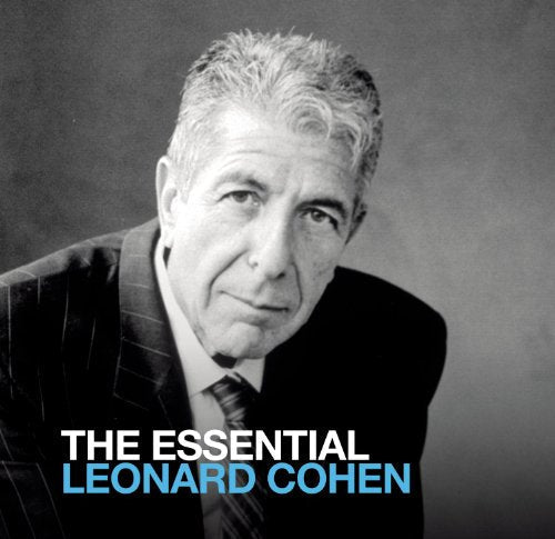 Black and white portrait of Leonard Cohen with album title text.