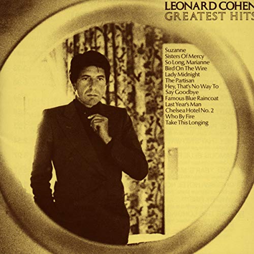 Sepia-toned album cover showing Leonard Cohen reflected in a circular mirror with tracklist.