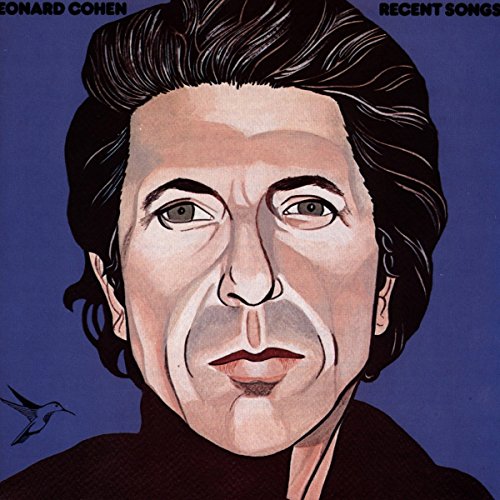 Leonard Cohen's "Recent Songs" vinyl album cover, portrait and hummingbird.