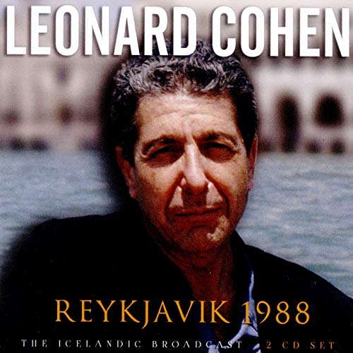 Leonard Cohen portrait on CD cover for Reykjavik 1988 live album.