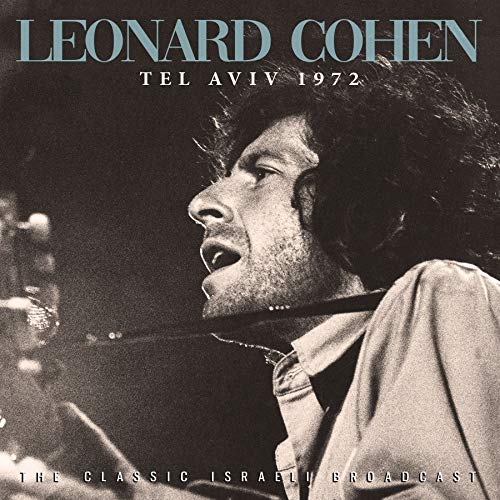 Black and white CD cover of Leonard Cohen performing in 1972.
