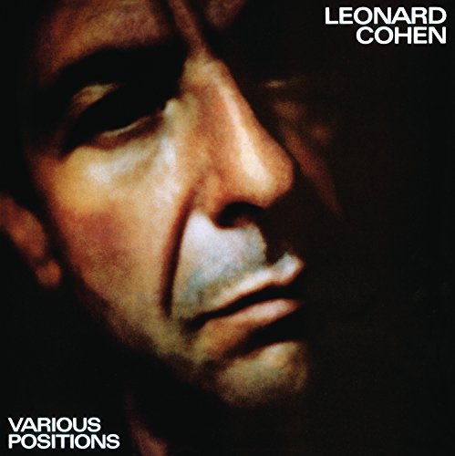 Close-up portrait of Leonard Cohen against a dark background with album title text.