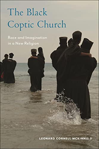 Book cover depicting Black figures in religious robes by the sea.
