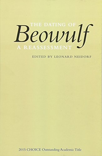 Book cover: “The Dating of Beowulf: A Reassessment” with gold lettering.
