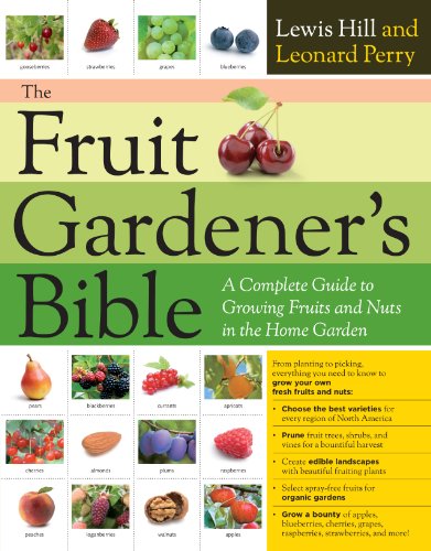 Book cover: "The Fruit Gardener's Bible" with images of various fruits and nuts.