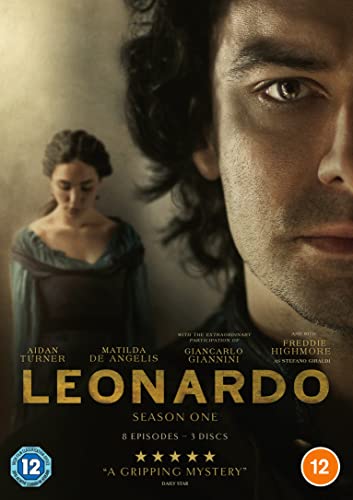 DVD cover for “Leonardo” Season 1, featuring Aidan Turner and Matilda De Angelis.