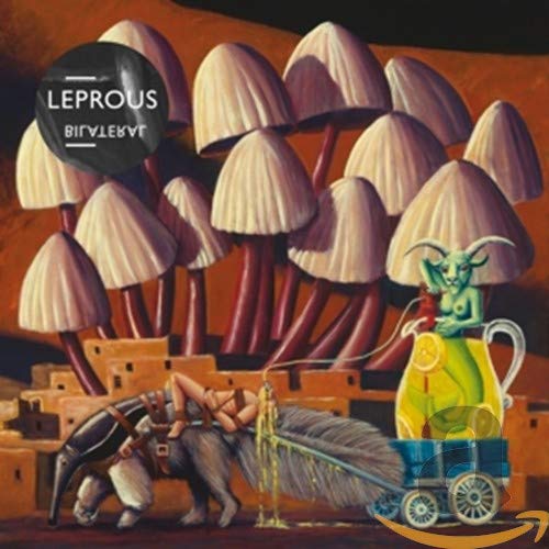 Album cover for Leprous’ “Bilateral” featuring surreal landscape and figures.