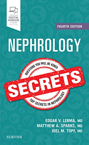 Book cover: “Nephrology Secrets, 4e” with a red and white seal.