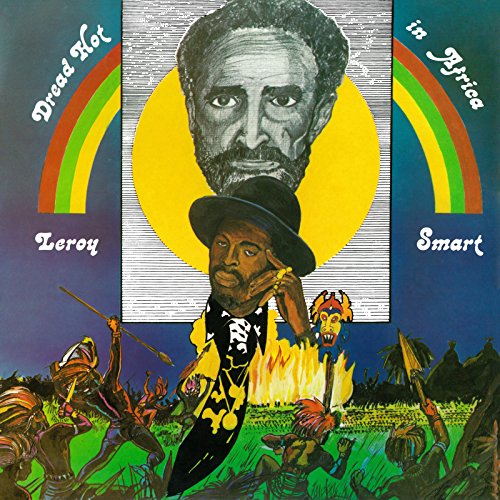 Vinyl album cover with cartoon man surrounded by battle scene and rainbow arches.