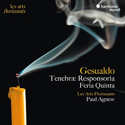 CD cover with a burning candle and swirling smoke, text “Gesualdo”.