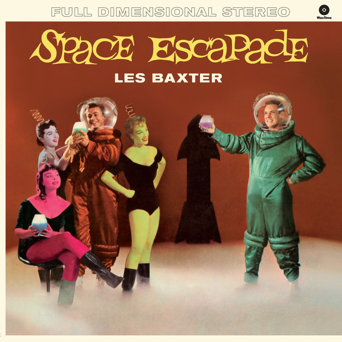 Vintage album cover, “Space Escapade” by Les Baxter, featuring people in space attire.