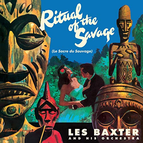 Vintage vinyl album cover featuring tribal masks, a couple, and jungle foliage.