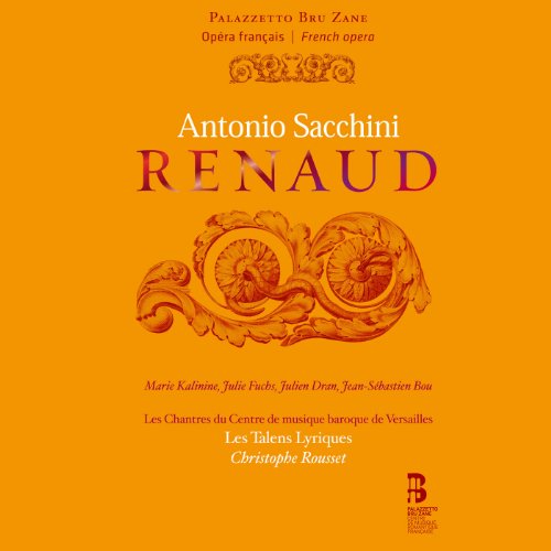 CD cover for Antonio Sacchini’s “Renaud” opera, orange background, gold flourishes.