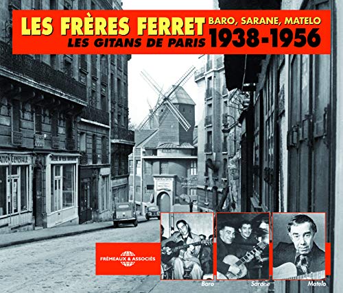 CD cover for Les Frères Ferret, featuring a Parisian street scene and musicians.
