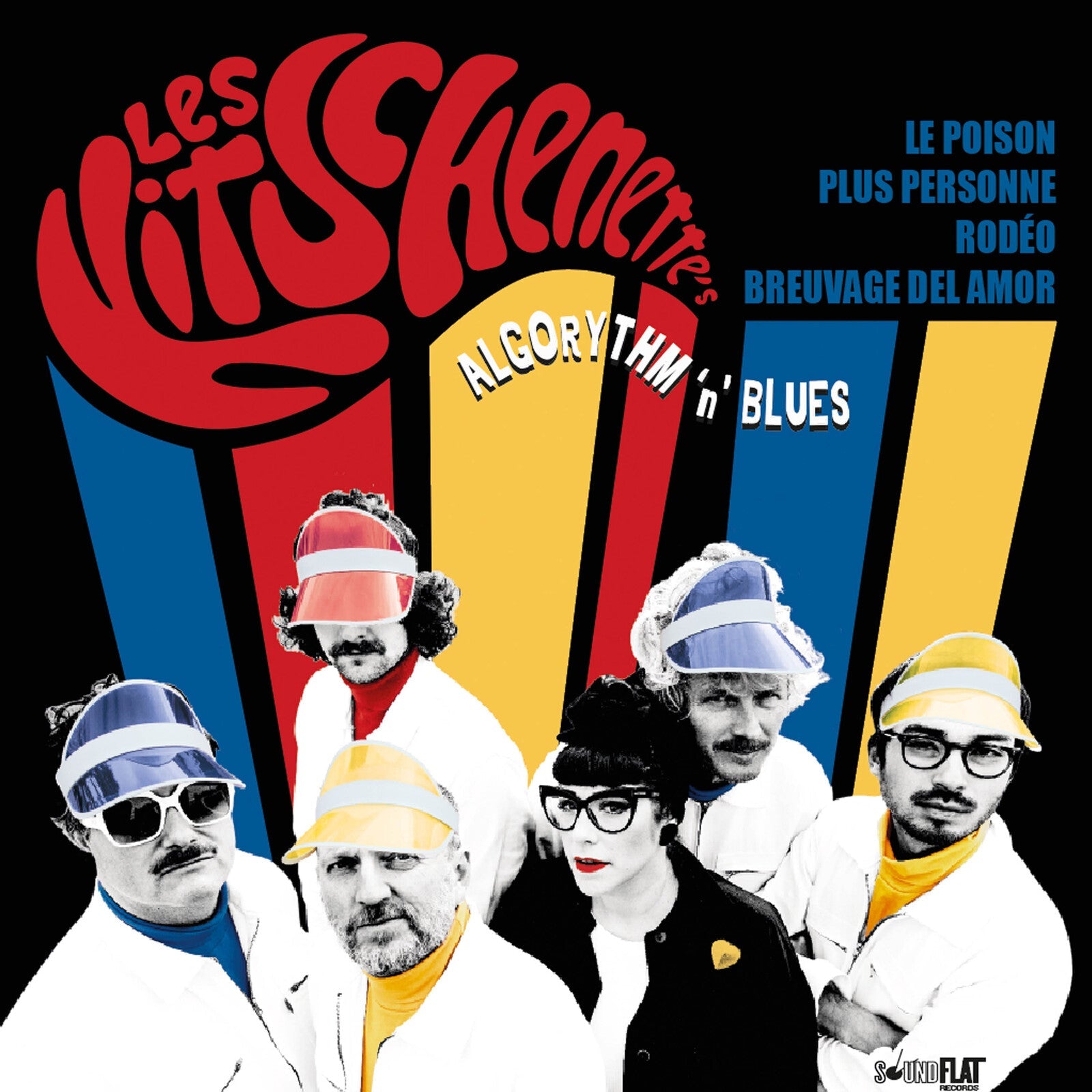 Album cover for "Algorythmnblues" by Les Kitchchenettes, featuring people in visors.